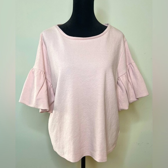 Express light pink textured spring summer blouse shirt short bell sleeves large - Picture 1 of 6